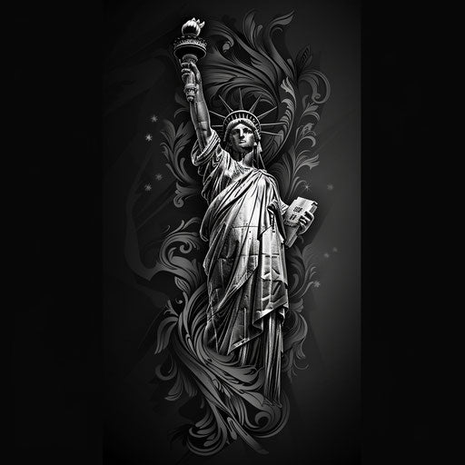 Monochrome tattoo sketch of the Statue of Liberty