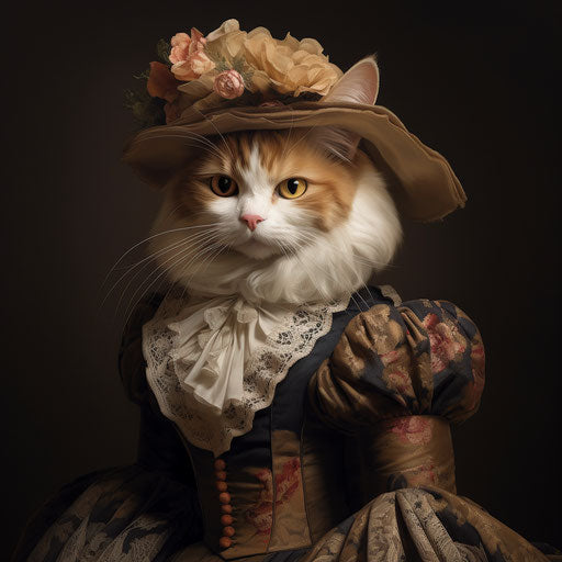 Calico cat dressed as a woman