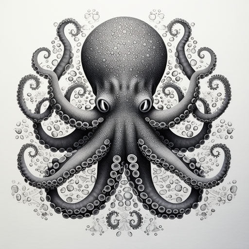 An octopus in geometric pointillism inspired by marine biology