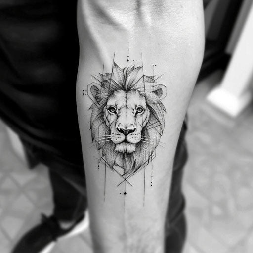 Minimalist tattoo sketch of the Lion of Judah in a flat style
