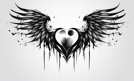 Eagle wings and heart symbol in graffiti black and white