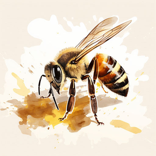 Illustration of a honey bee in the style of Chiaroscuro Art, on white background