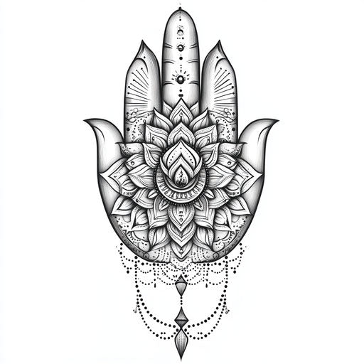 Flat tattoo sketch of mandala hand tattoo