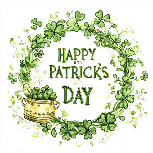 St. Patrick's Day, Wreath with Pot of Gold and Shamrocks