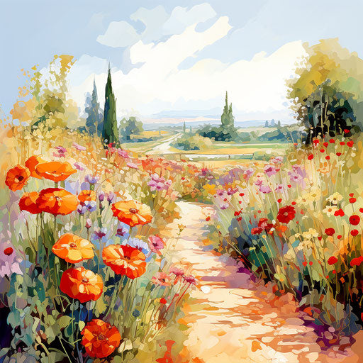 Flower garden illustration in the style of oil painting