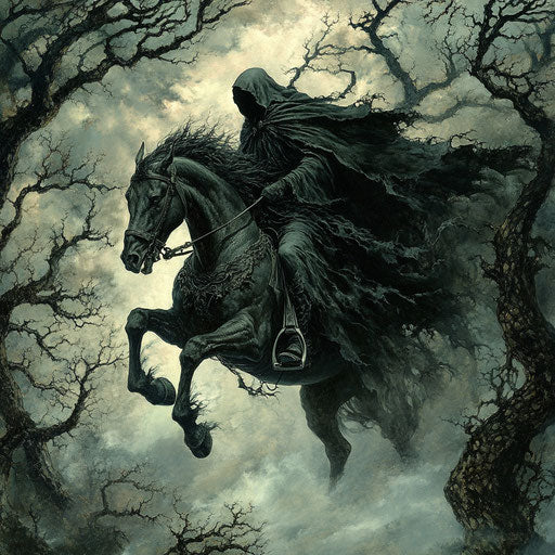 The headless rider galloping through a stormy sky