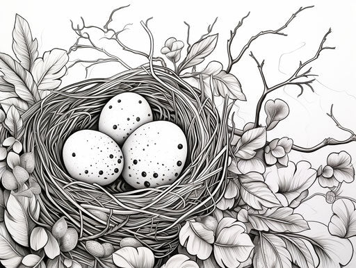 Eggs and leaves in a wreath on white background