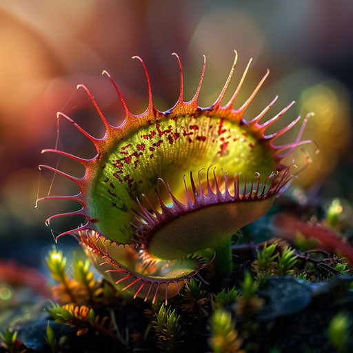 Venus flytrap macro shot, intricate details and textures
