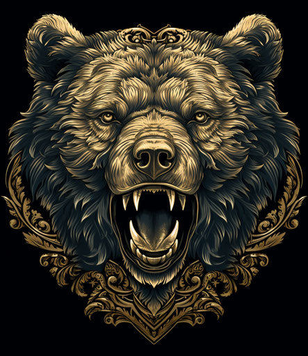 Detailed bear head illustration, wood engraving, humorous animal scenes