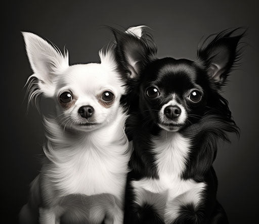 Chihuahua dogs in black and white, animated gif style, subtle shading