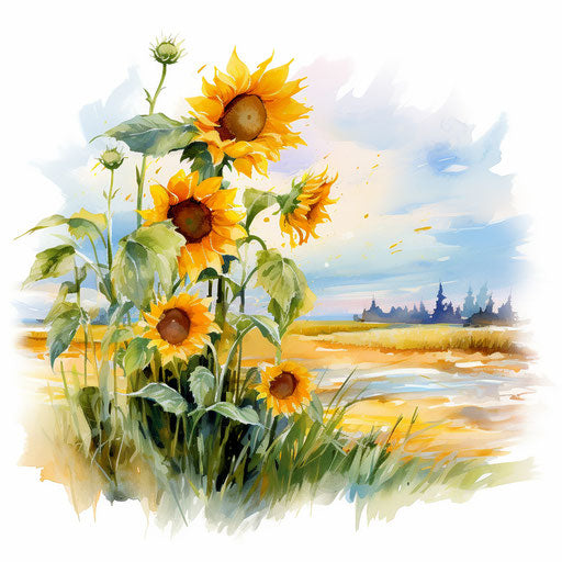 Summer oil painting illustration on white background