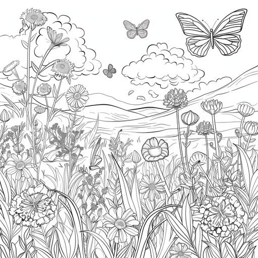 Butterflies painting flowers in a peaceful meadow