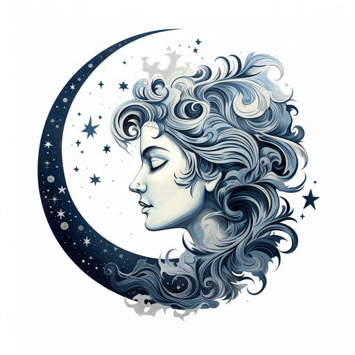 Chiaroscuro Art: moon clipart on white background
