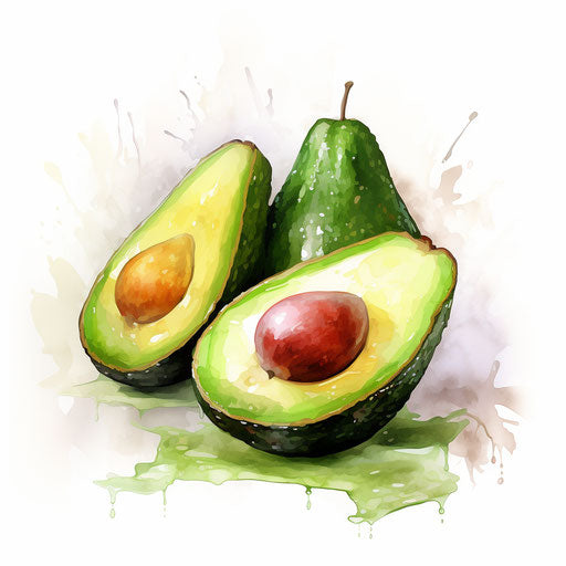 Avocado clipart in the style of Impressionistic Art, on a white background