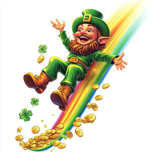 St. Patrick's Day Leprechaun sliding down a rainbow