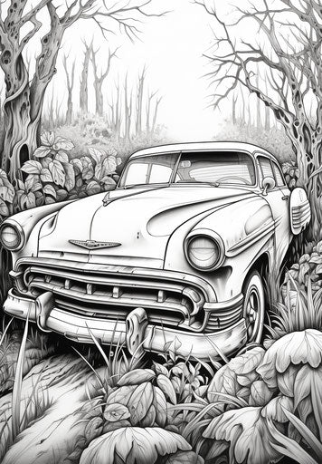 Toy car coloring, comic art style, intense gaze