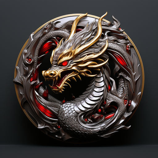 Black dragon pin, liquid emulsion printing style