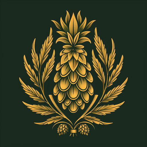 Stylized craft brewery logo with barley and hop emblem