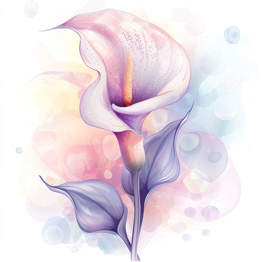 Clipart tattoo sketch of calla lily with dreamy bokeh