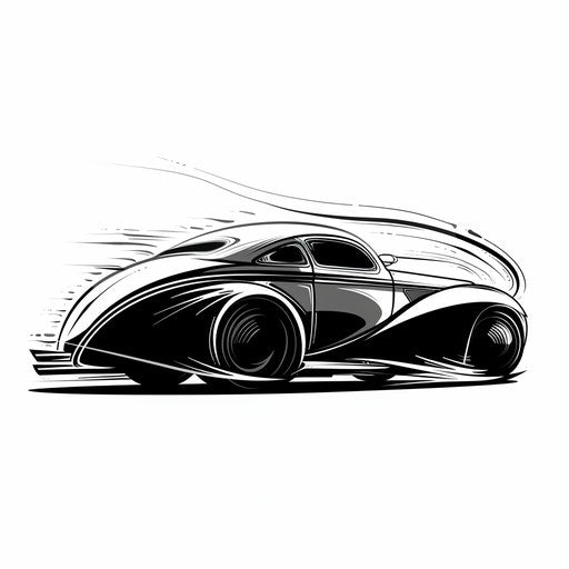 Sleek modern car tattoo sketch in a minimalistic clipart style with a monochrome palette
