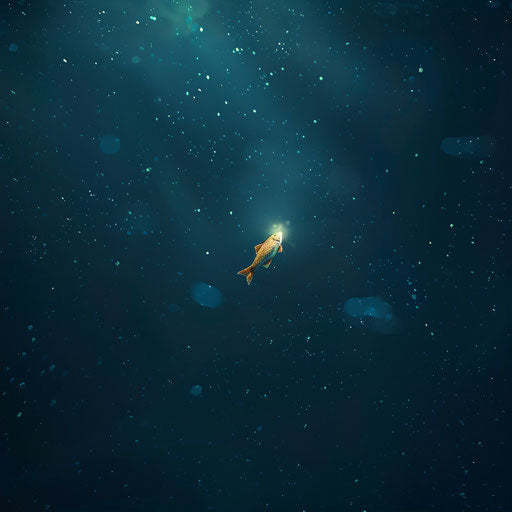 A fish facing the vastness of the ocean, a tiny speck in an infinite world.