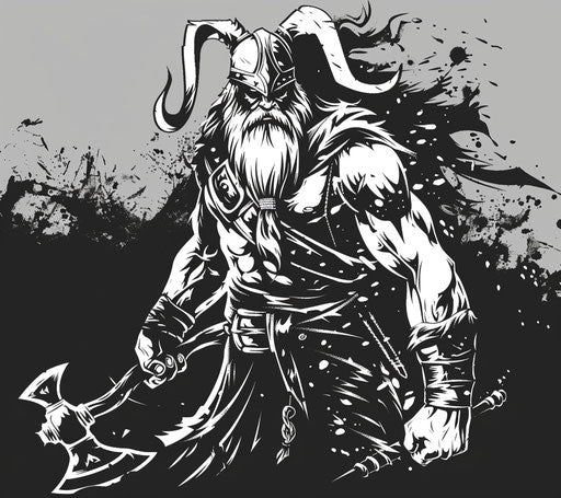 Viking axe graphic design monochromatic, elegant negative space