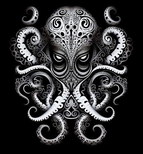 Black and white octopus pattern in Maori style