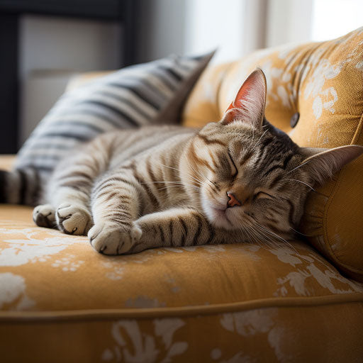 American cat sleeping on a couch