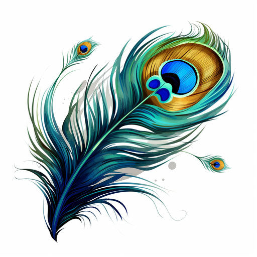Peacock feather in the style of oil painting, on white background