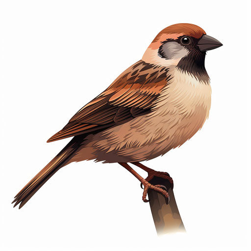 Sparrow illustration in the style of Chiaroscuro Art, white background