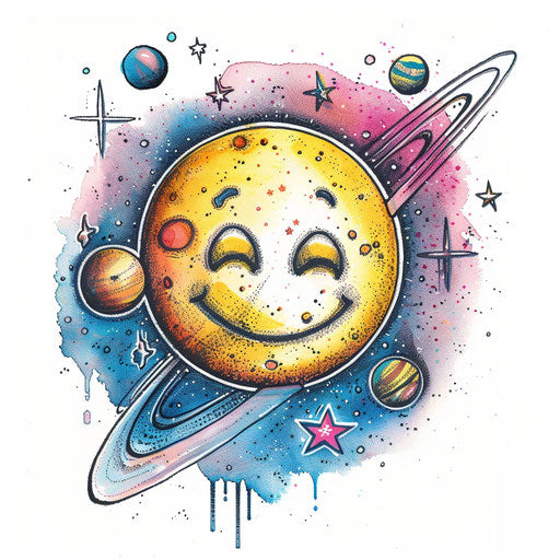 Space-themed smiley face tattoo design
