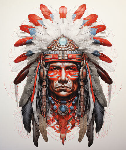 Indian chief tattoo in a colorful historical style