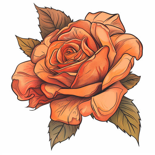 Beautiful flat tattoo sketch of an amber rose in clipart style