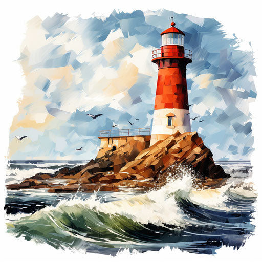 Lighthouse artwork in the style of Oil painting