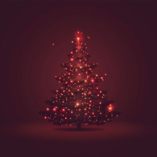 Deep maroon flat background with Xmas tree clipart in realistic depiction