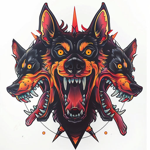 Hades and the three-headed dog on white background