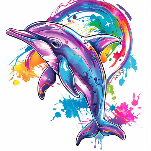 Colorful cheerful cartoon dolphin tattoo