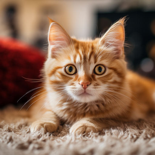 Ginger cat laying on a carpet