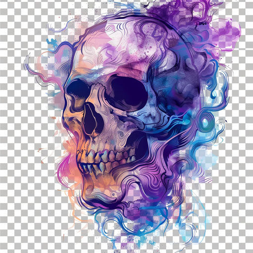 Colorful tattoo on skull with smoke in glitch style