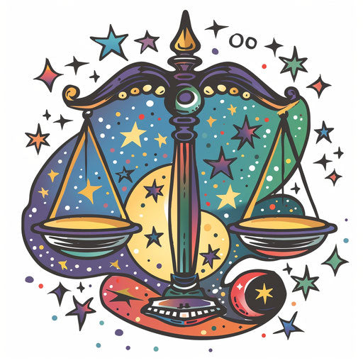 Sketch of Libra constellation with playful cartoon stars