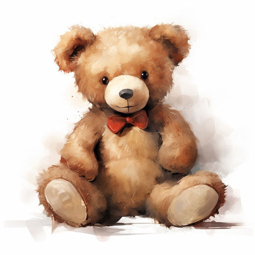 Teddy bear illustration in oil painting style, on white background