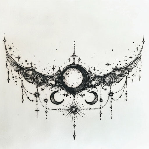 Beautiful flat tattoo sketch with celestial symbols