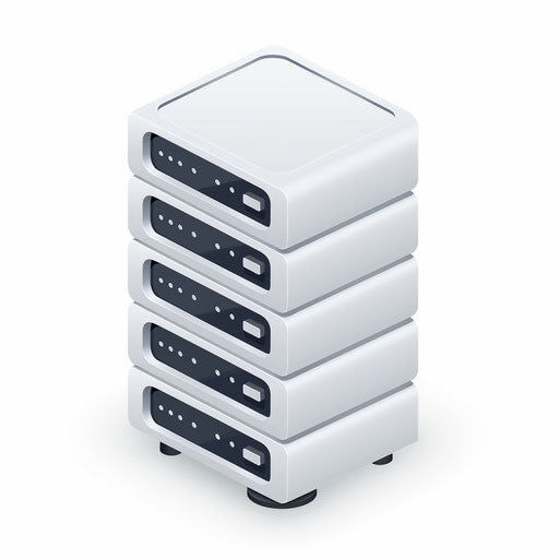 Realistic server clipart on flat white background, smooth gradients and high detail