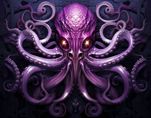 Technological octopus in dark pink and gray
