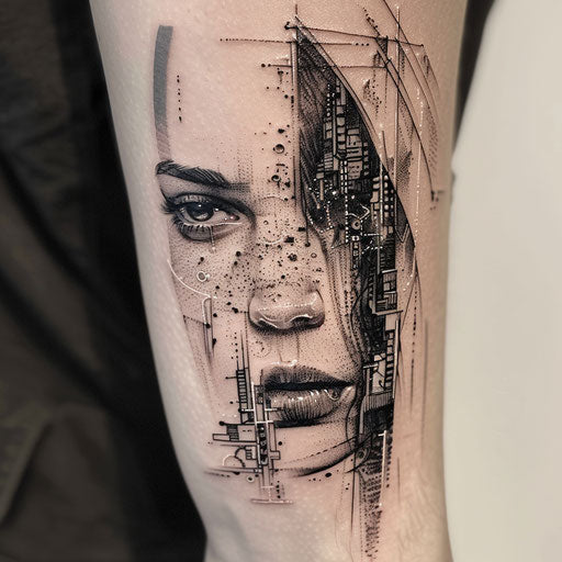 Freckle tattoos with cyberpunk motifs