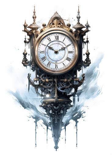 Gothic steampunk clock drawing on transparent background