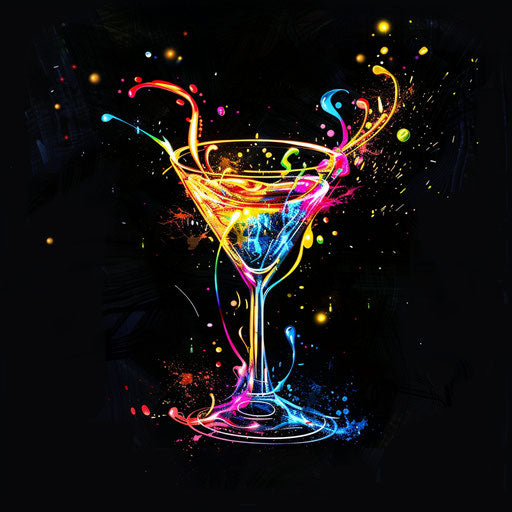 Stylish flat tattoo sketch of a neon cocktail glass