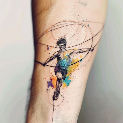 Artistic flat tattoo sketch of a tightrope walker