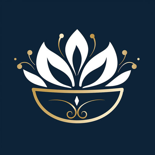 Restaurant logo in white and gold on dark blue background