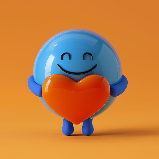 Lovable blue cartoon holding a heart
